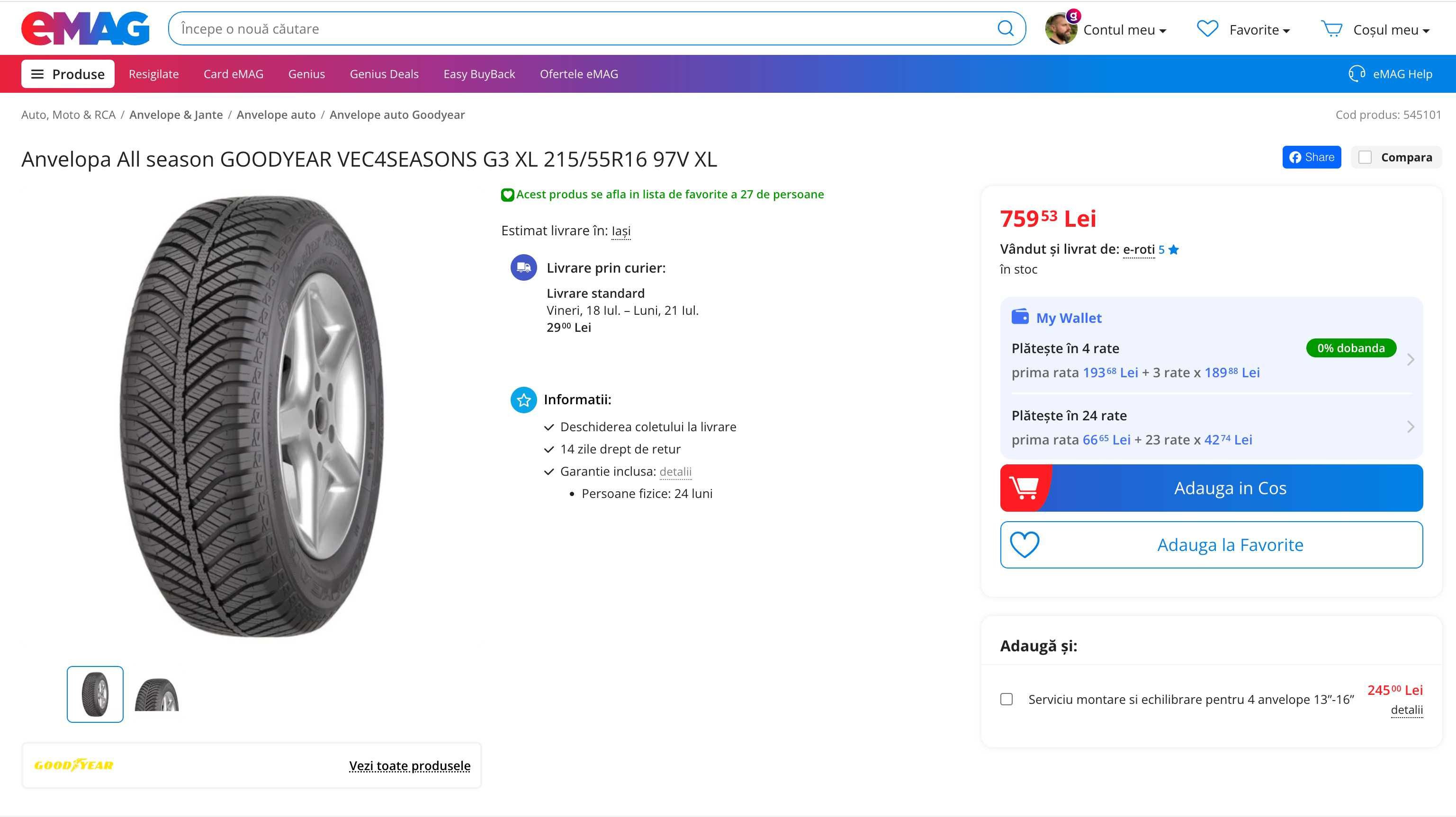 4 Anvelope NOI - All season GOODYEAR G3 XL 215/55/R16 97V XL