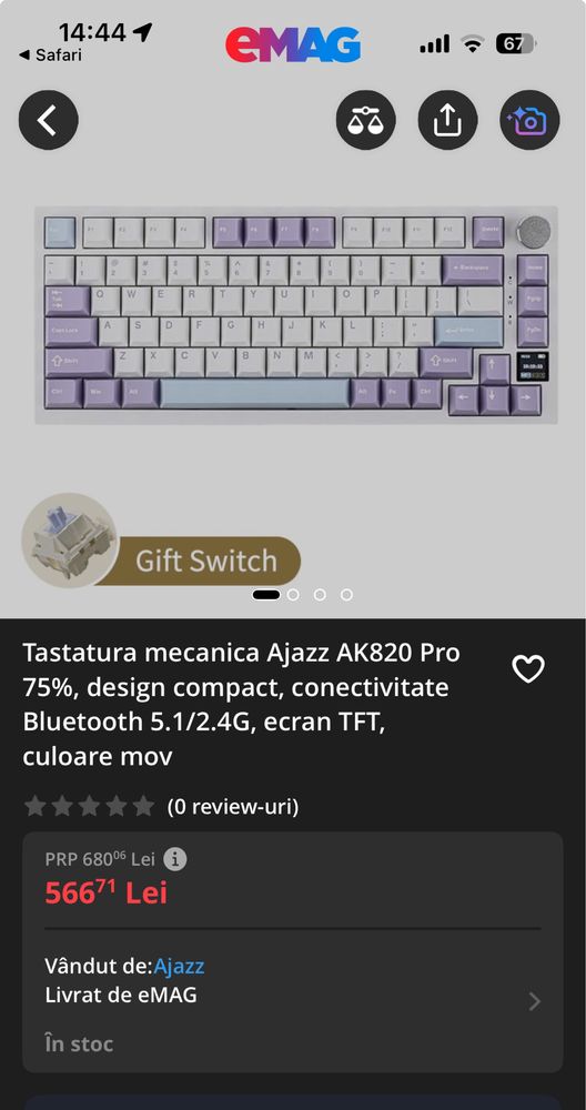 Ajazz AK820 Pro, tastatura mecanica wireless (practic NOUA)