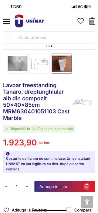 Lavoar baie compozit freestanding