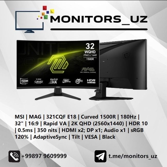 [NEW] монитор MSI 321CQF 2K 180Hz Curved