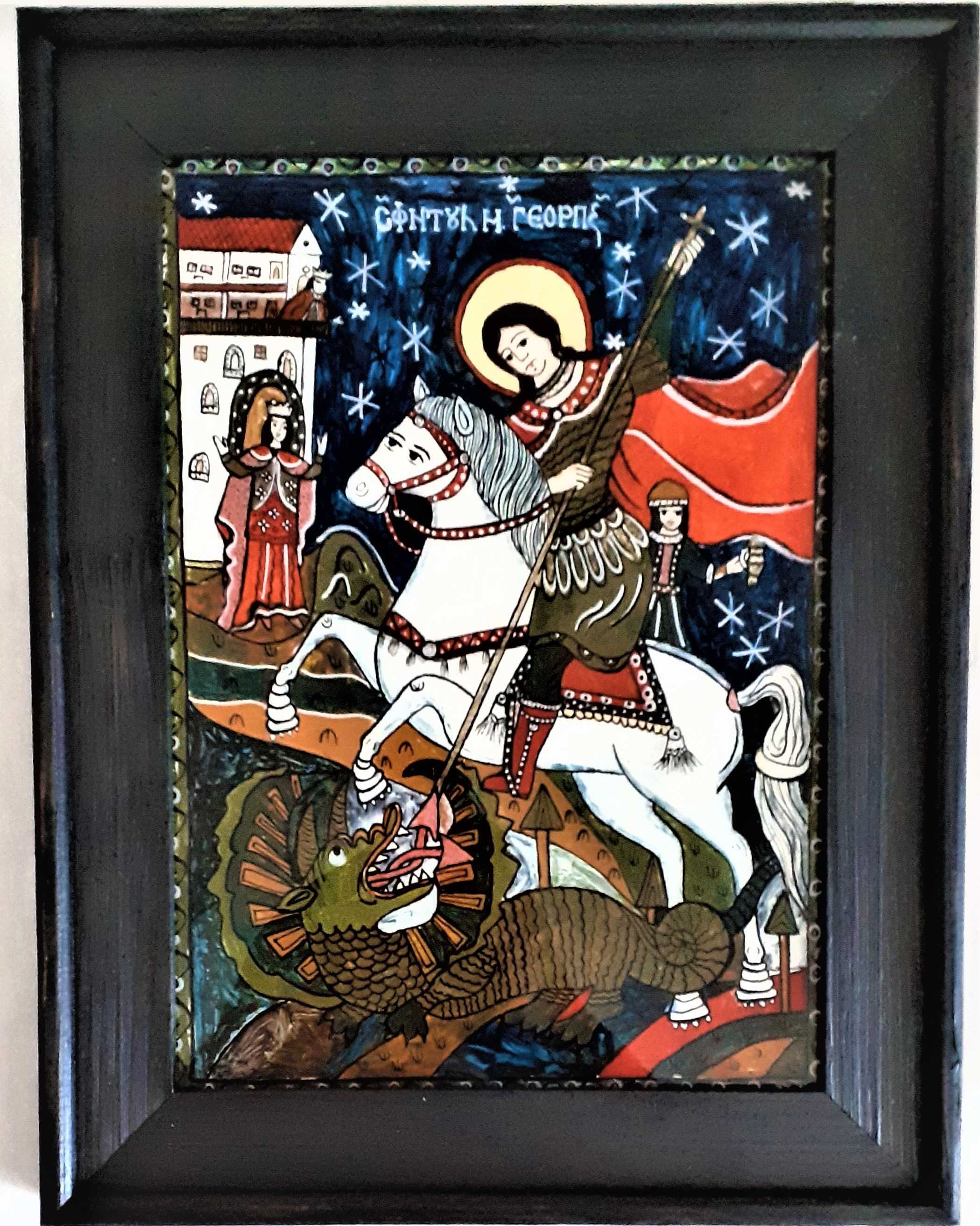 Sfântul Mare Mucenic Gheorghe - Icoană pictată pe sticlă