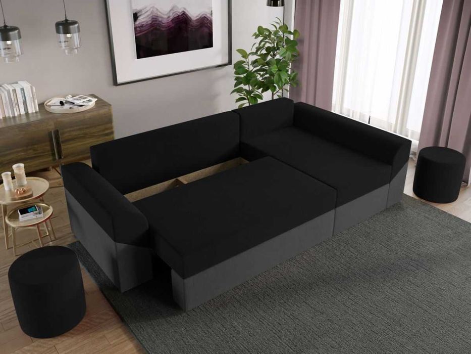 Coltar Cali gri antracit/negru extensibil cu lada