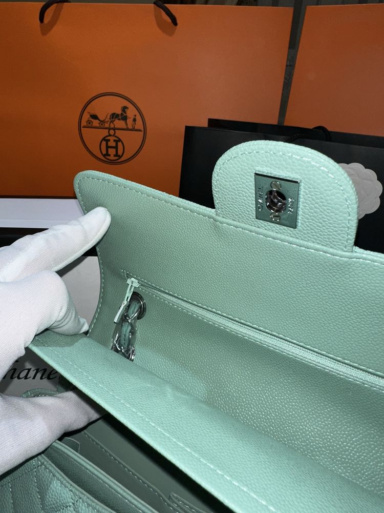 Geanta Chanel Piele Caviar/Piele naturala/Verde Menta/Accesorii Silver