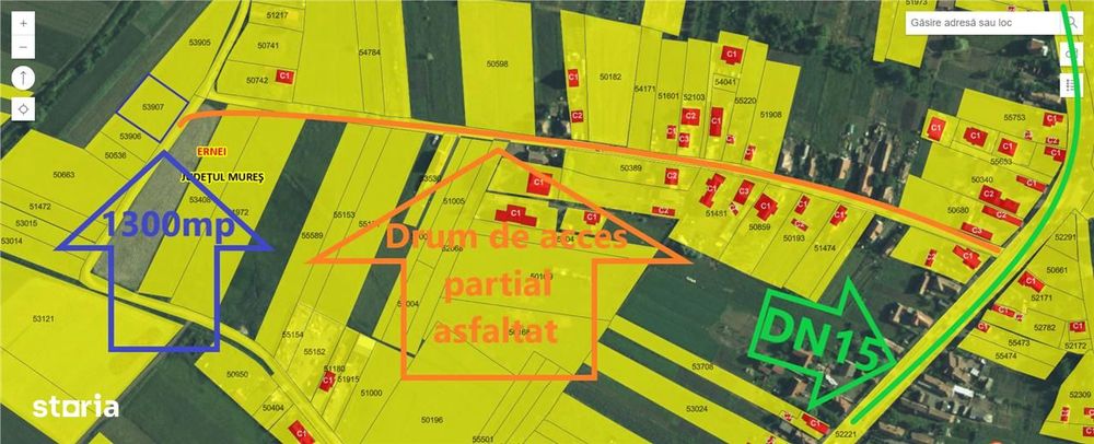 Teren intravila drept, loc de casa , 1300 mp Ernei,  Mures, zona linis