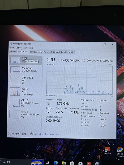 Laptop gaming| procesor i7gen7 | SSD M2 500gb| 16gb ram| GTX1050