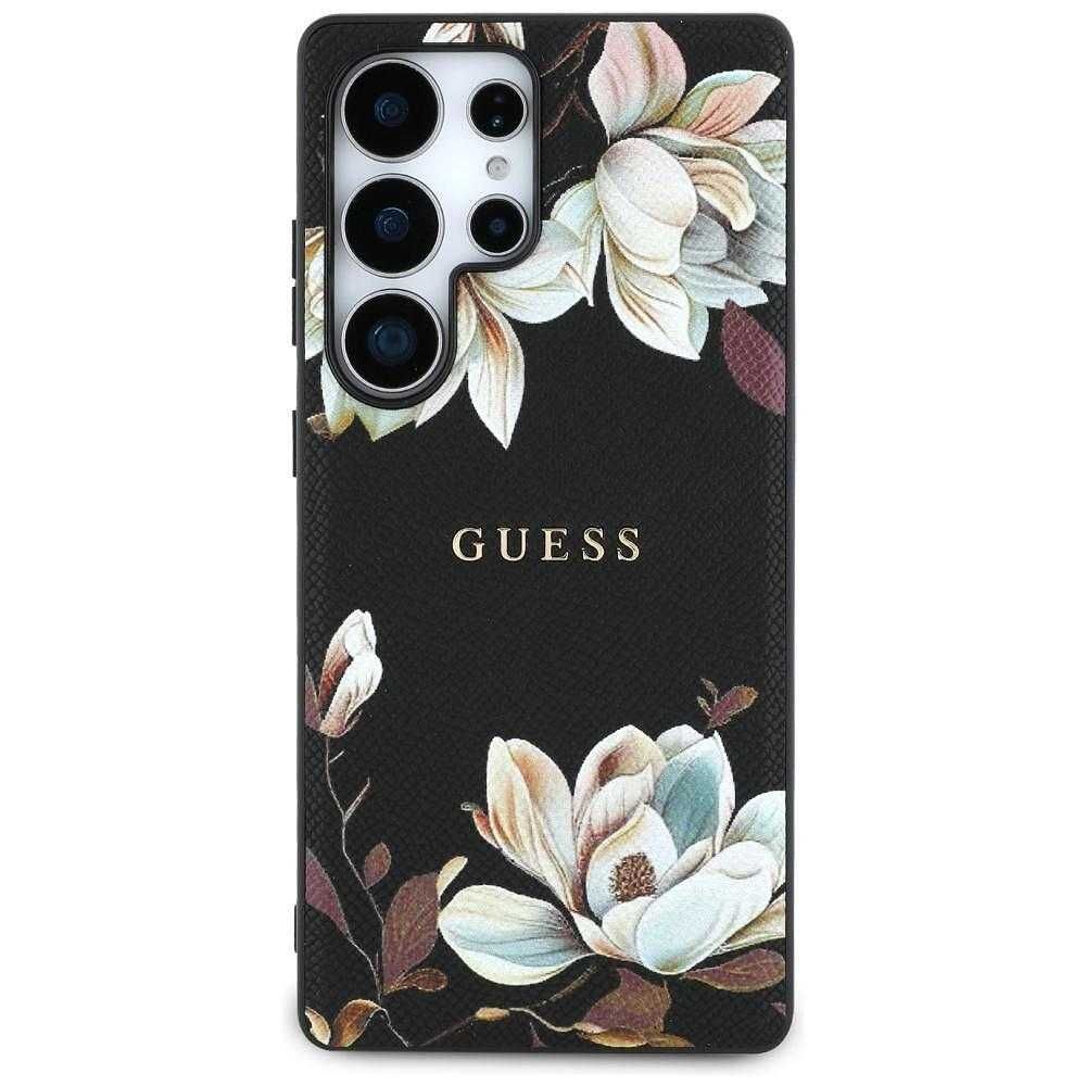 Guess Grained Flowers MagSafe за Samsung Galaxy S25 Ultra - Черен
