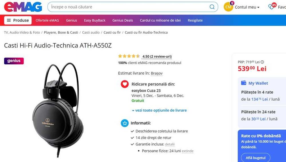 Căști Hi-Fi Audio-Technica ATH-A550Z