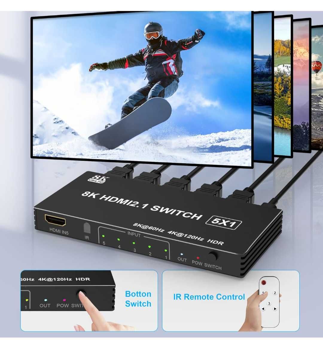 HDMI превключвател 4K 120Hz 8K 60Hz 5 In 1 Out HDMI Splitter Switch