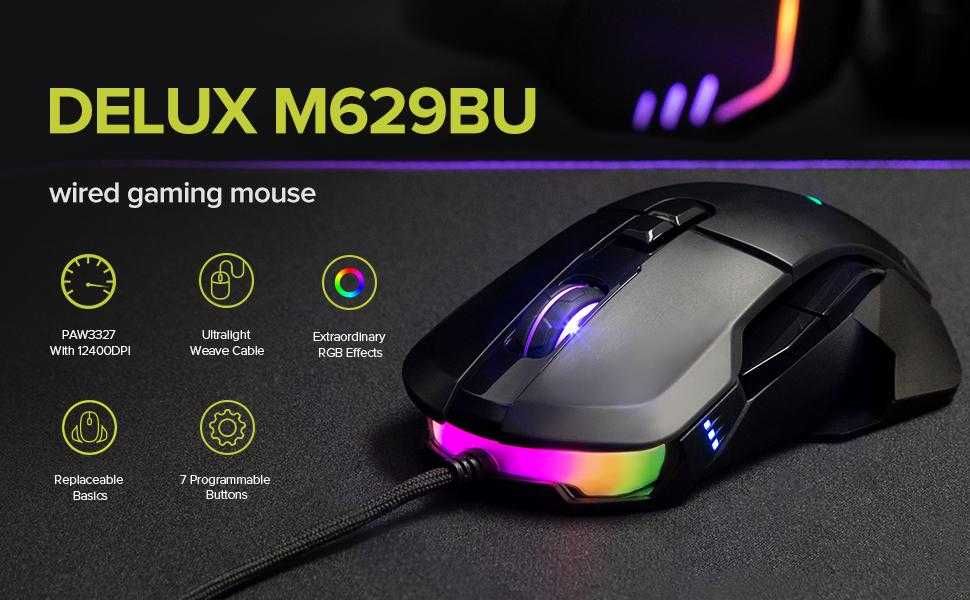Mouse gaming Delux M629BU  Iluminat 7 Butoane programabile Nou Sigilat