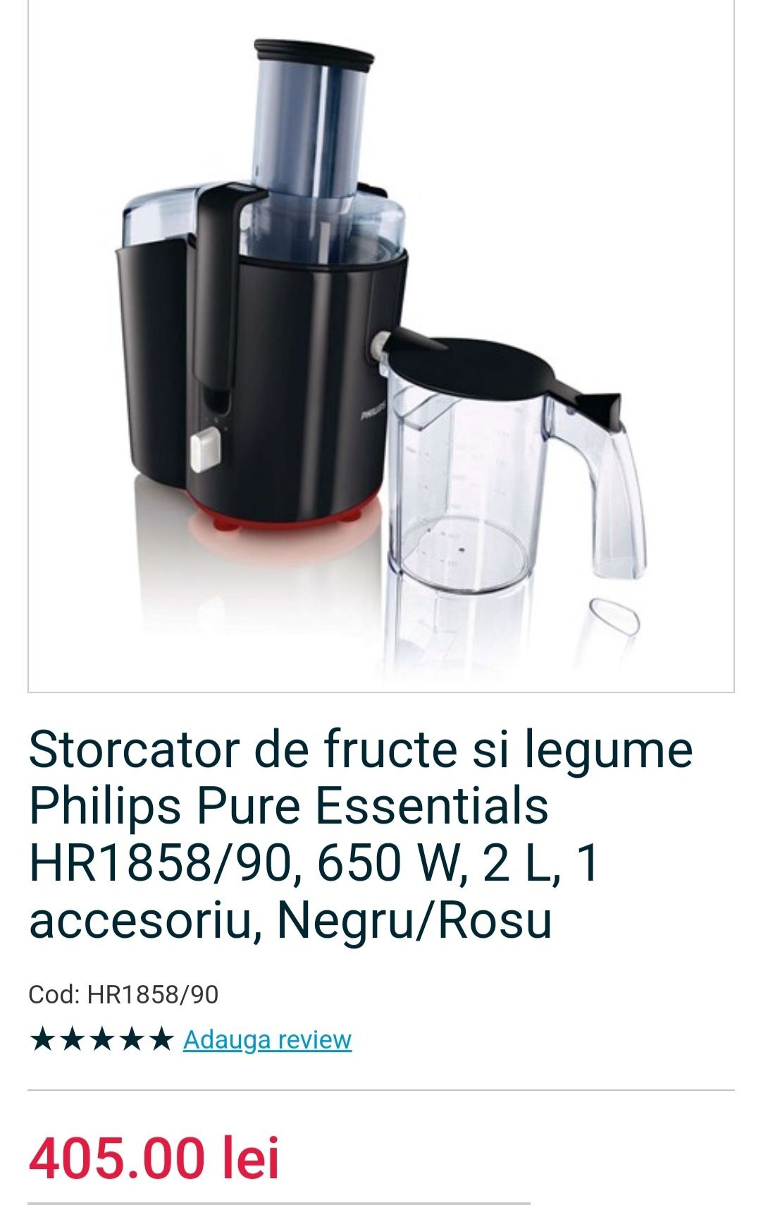 Storcator de fructe si legume Philips HR1858/90