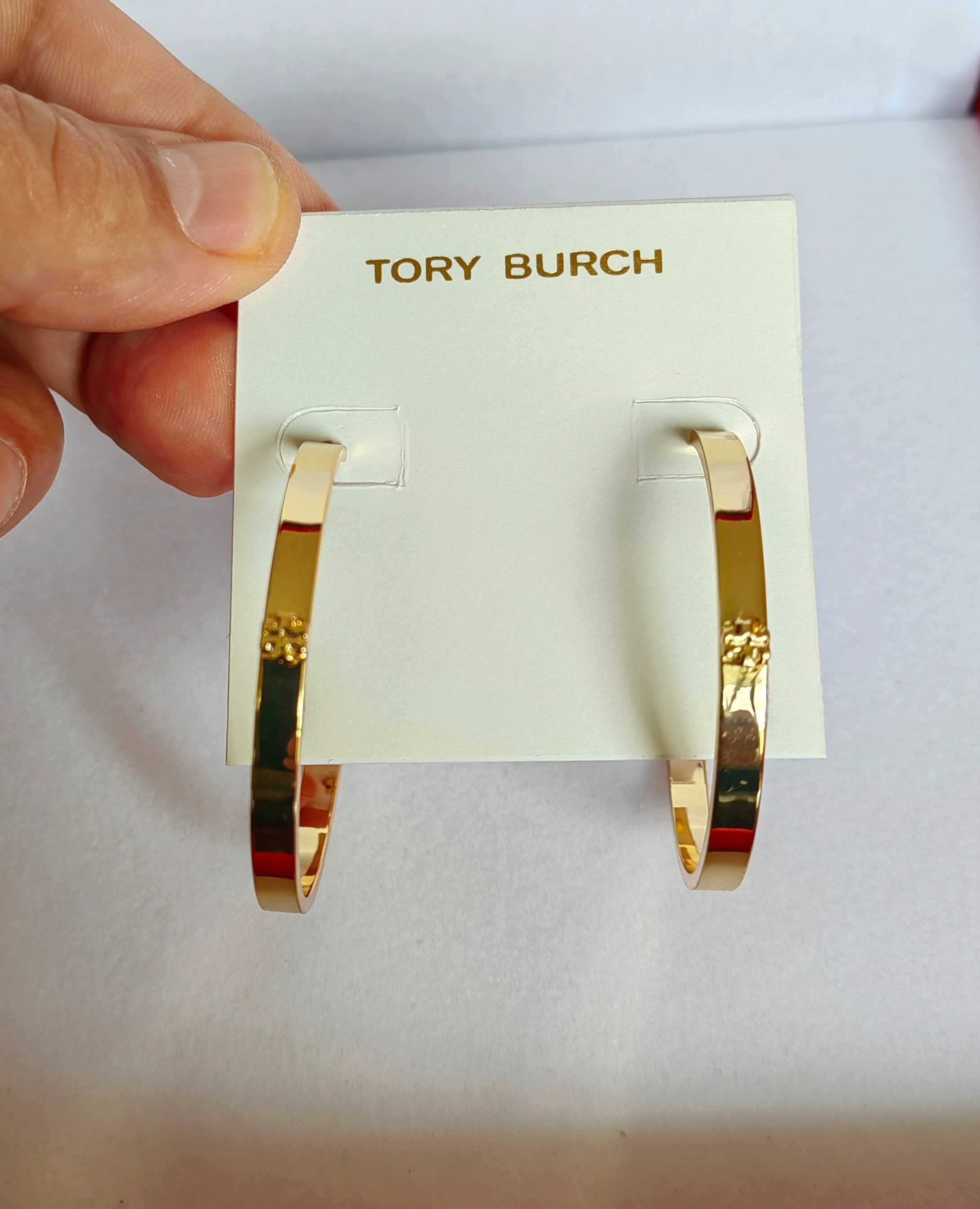 Обеци Tory Burch - embossed-logo hoop earrings