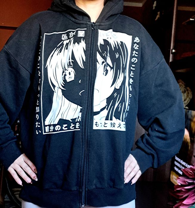 Hanorac negru fete oversized hanorac cu fermoar