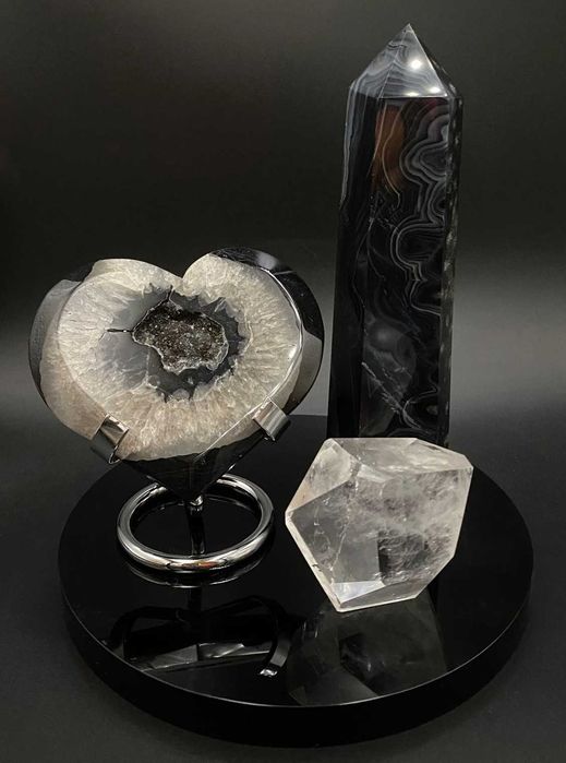 Decor Cristale - Agat Negru&Cuart Transparent - Set Cristale