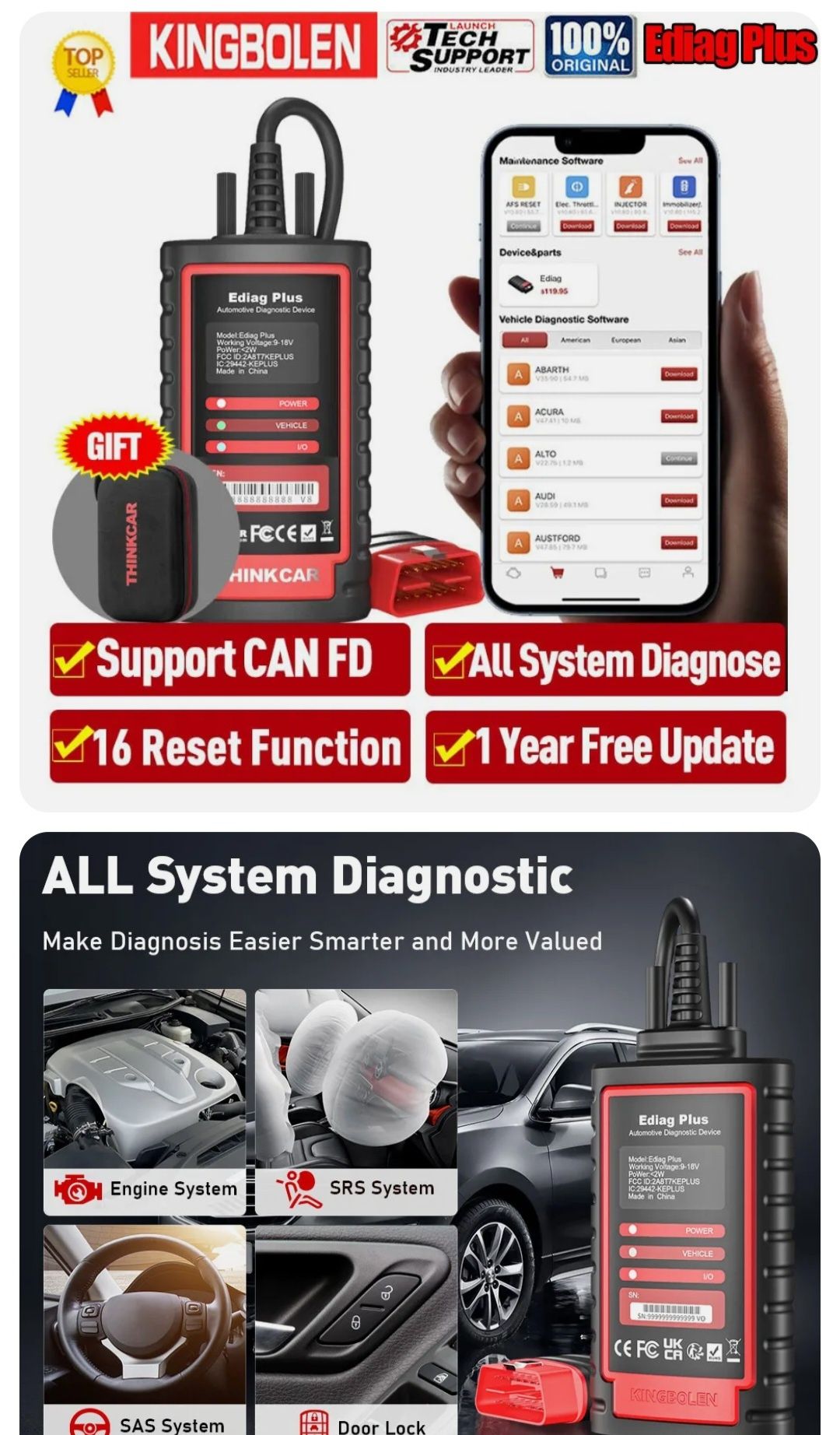 Tester auto professional Launch Ediag Plus+ 1 an update gratuit