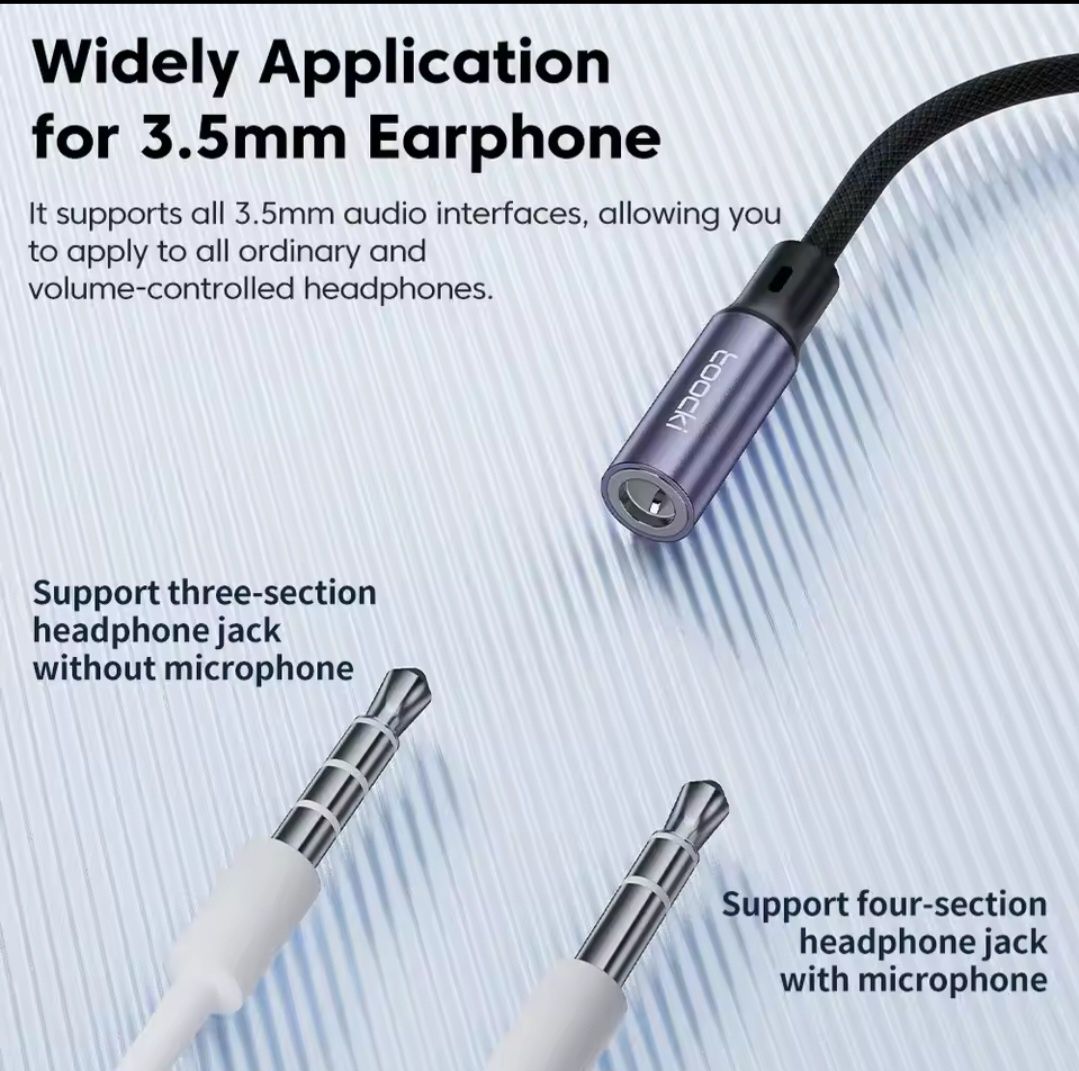 Преходник(адаптер) Toocki  от USB Type C към 3.5мм(AUX, Ж)