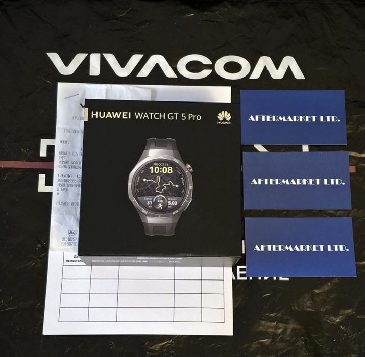 КАТО НОВ 46mm Huawei watch GT 5 PRO VIVACOM Гаранция 2026 BLACK GT5