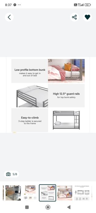 Vând pat supraetajat metalic 140x200 NOU