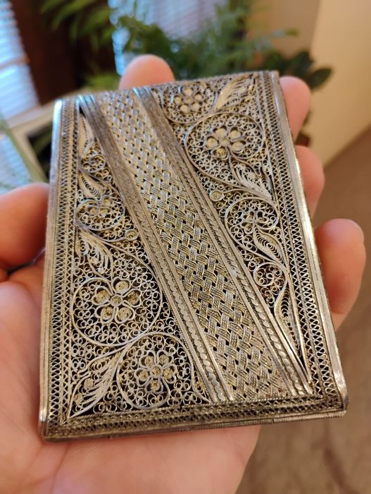 Уникална антикварна сребърна филигран табакера (музеен експонат)