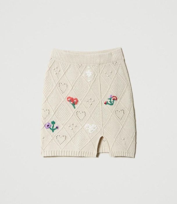 Пола от плетиво Twinset,с вълна и кашмир, ръчно бродирана,размер M и L