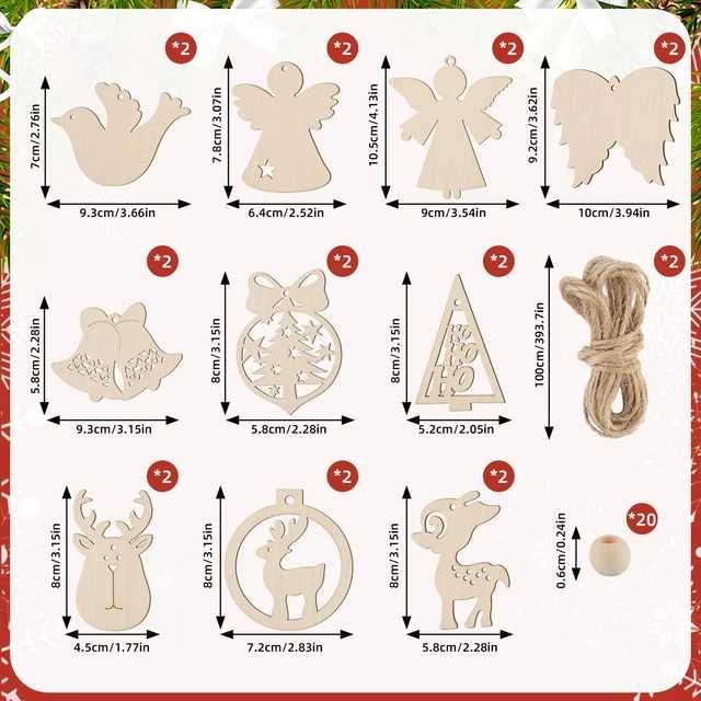 Decoratiuni din lemn pentru brad cu 20 de mărgele din lemn DIY