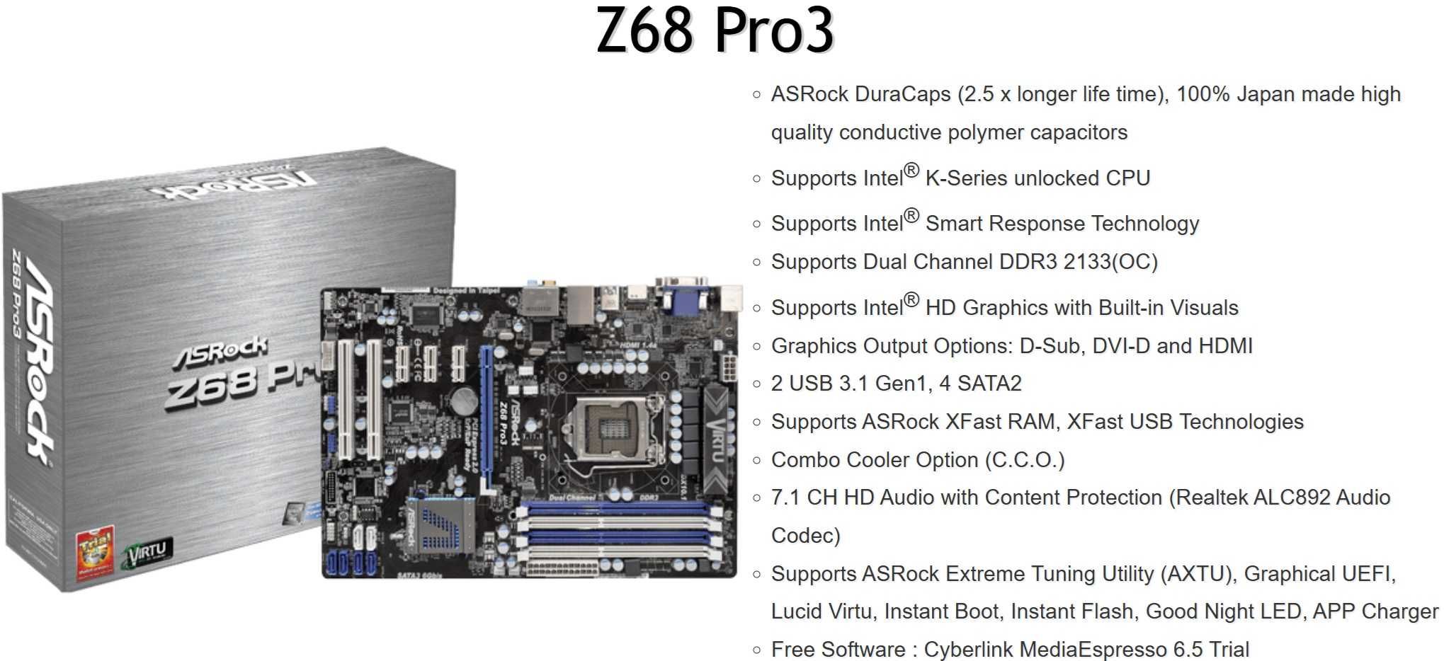 Дъно Дънна платка ASRock Z68 Pro3 1155 DDR3 OVERCLOCK