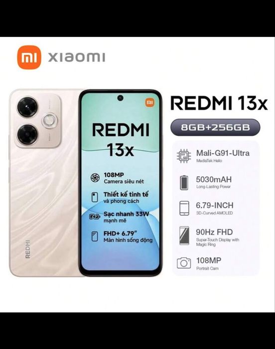 Redmi 13x (8GB+256GB)/ Gold/ 108Mp / Incarcator 45W- rapid /Cablu 120W