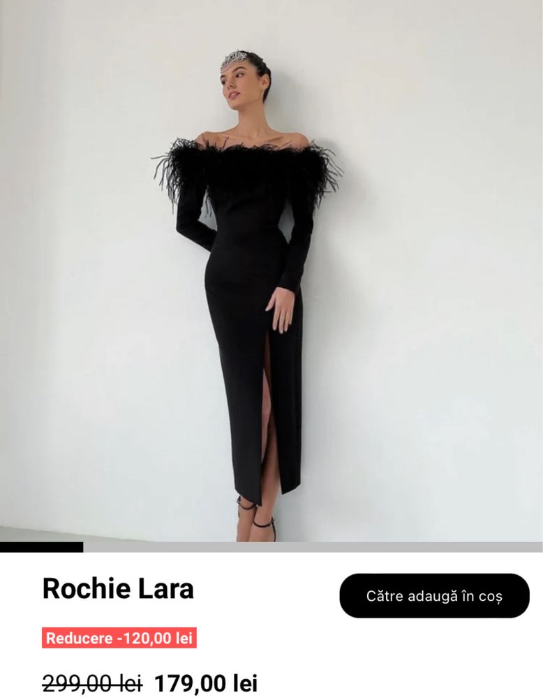 Rochie midi neagra cu detalii cu pene eleganta marimea M noua