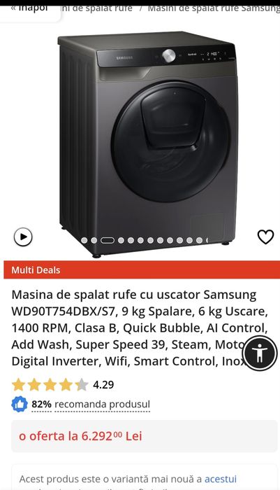 Masina de spalat samsung cu uscator 9kg  Black Friday1900 lei