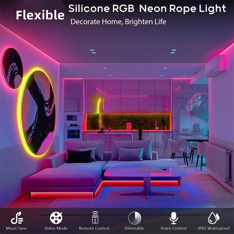 Banda RGB NEON Smart 5M flexibila,Aplicatie,Music Control,Telecomanda