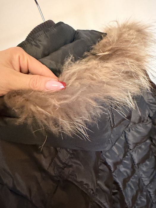 Пухенка в кафяво с косъм от лисица