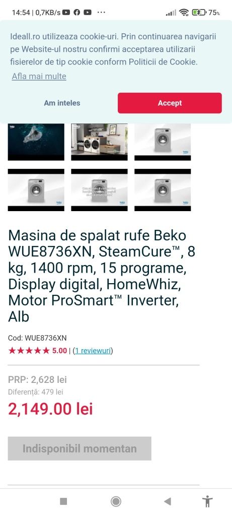 Mașina de spălat Beko încă în garantie