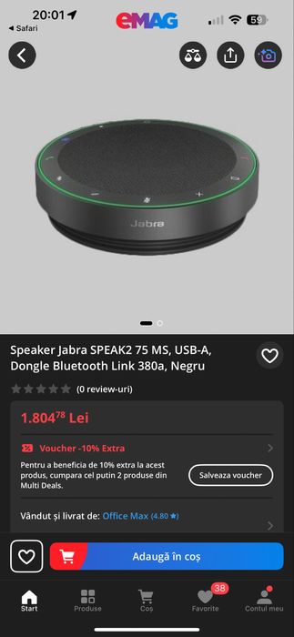 Speaker Jabra SPEAK2 75 MS, USB-A, Dongle Bluetooth Sigilat