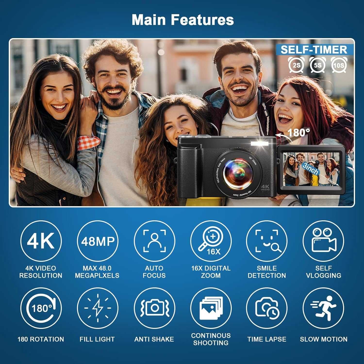 4K Digital Camera,48MP Autofocus Video Camera