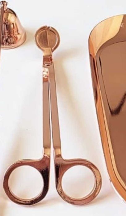 Set pentru lumânări/foarfeca,mucarnita,dipper,tava, inox rosegold,nou