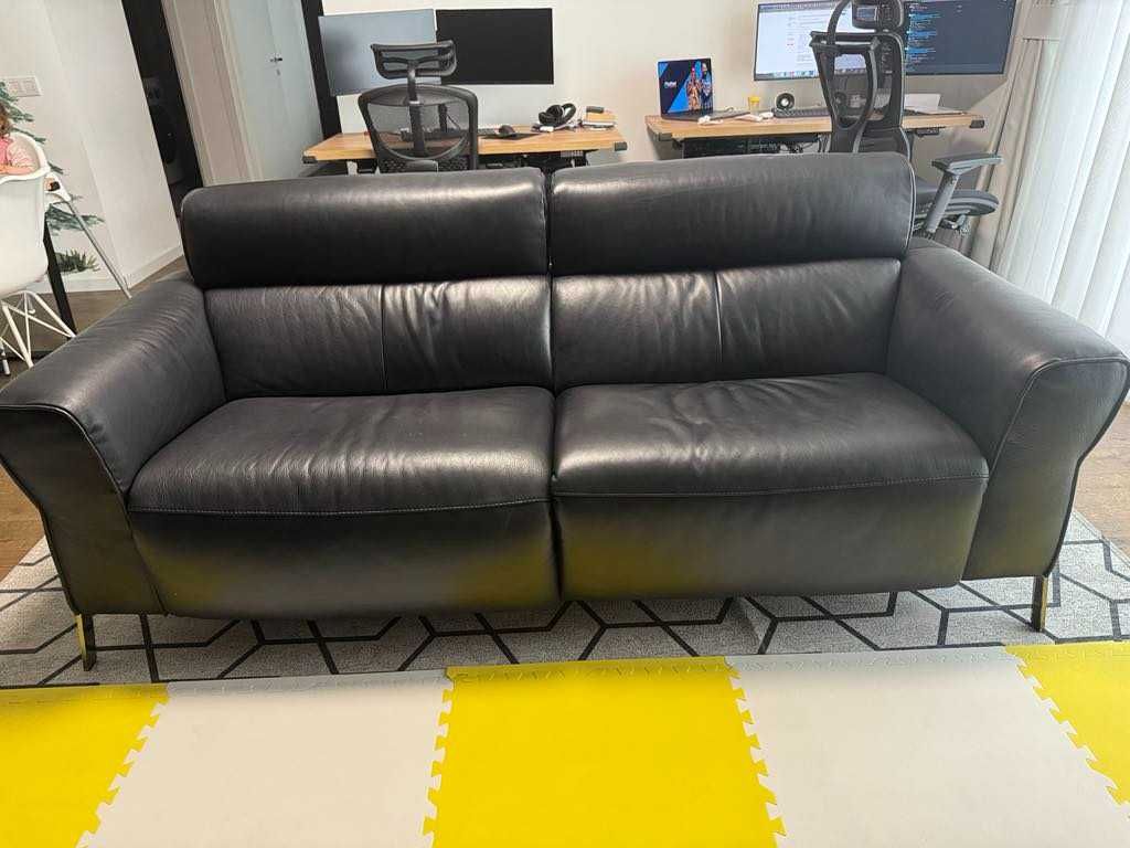 Canapea din piele neagra cu recliner - Natuzzi Editions-Model Eleganza