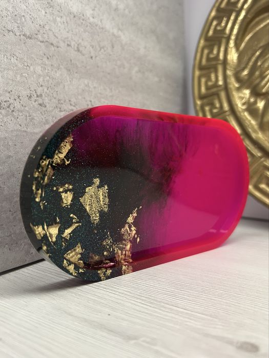 Tava decor din rasina cu foita de aur