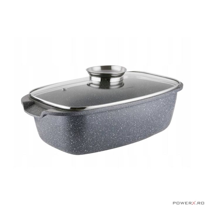 Vas termorezistent cu capac din sticla, dreptunghilar, pentru cuptor,