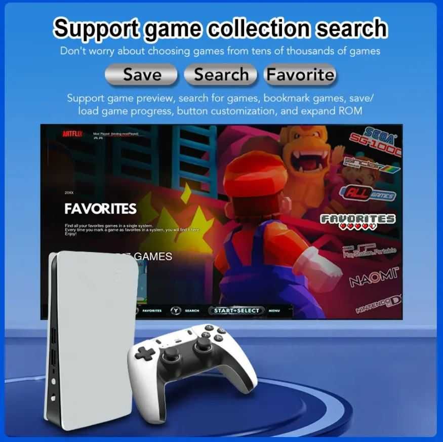 Игрова конзола RS5, 45 000+ игри, Два безжични джойстика, 4K UltraHD