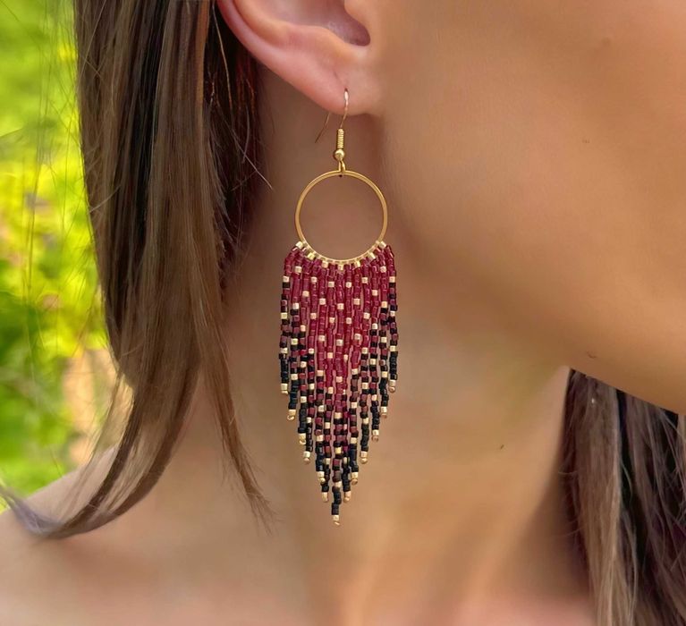 Ръчно изработени обеци, Японски мъниста, Неръждаема стомана, Стилни