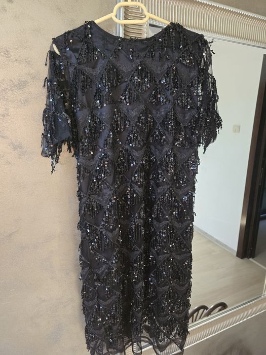 Rochie neagră de ocazie, noua, cu paiete