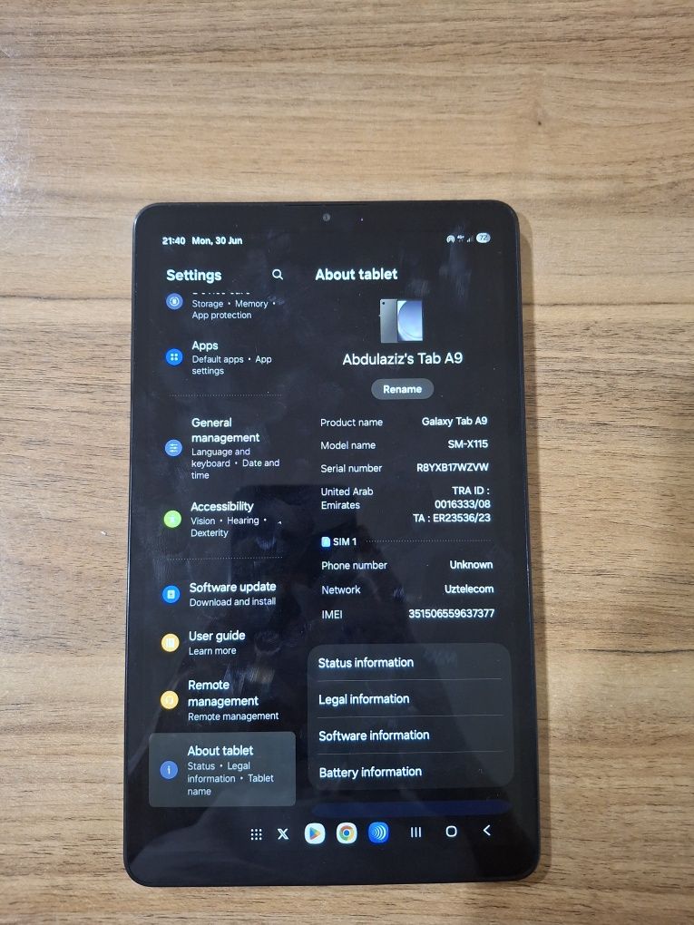Samsung tab A9 planshet