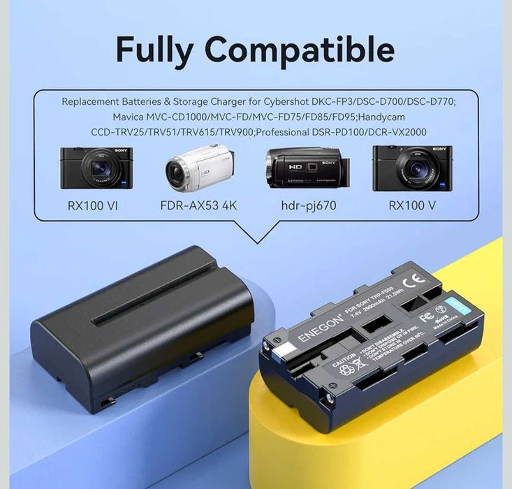 Батерии Enegon NP-F550/570 2бр. по 2900mAh със зарядно 2 слота за Sony
