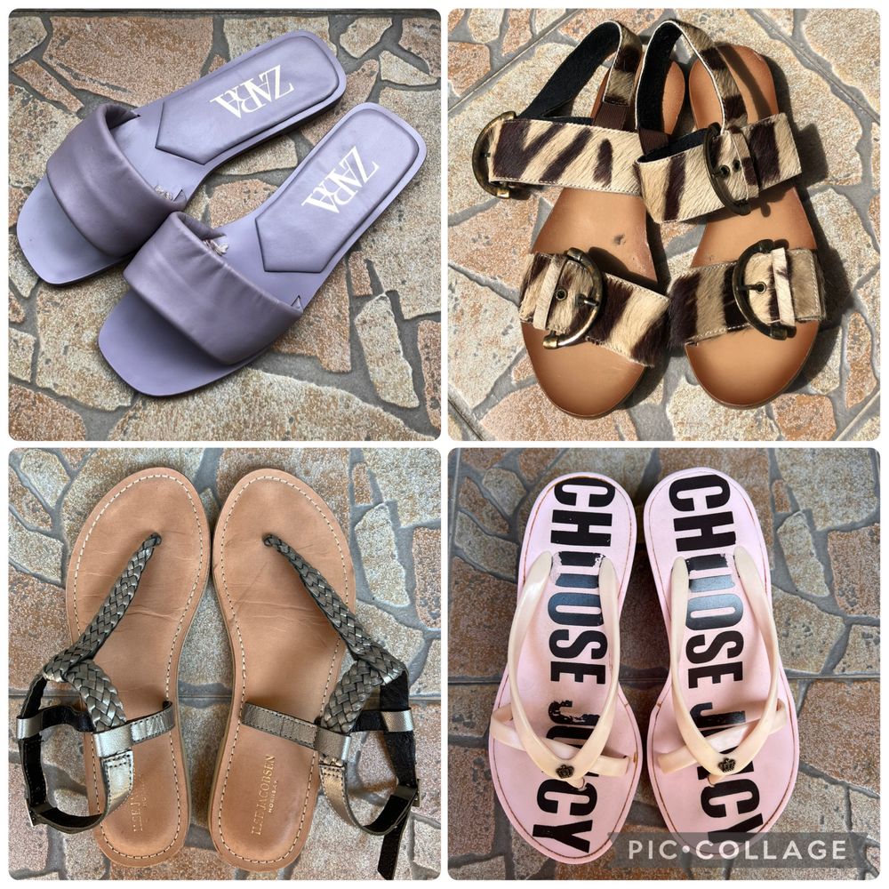 Чехли Zara естествена кожа, сандали с естествен косъм, чехли Juicy