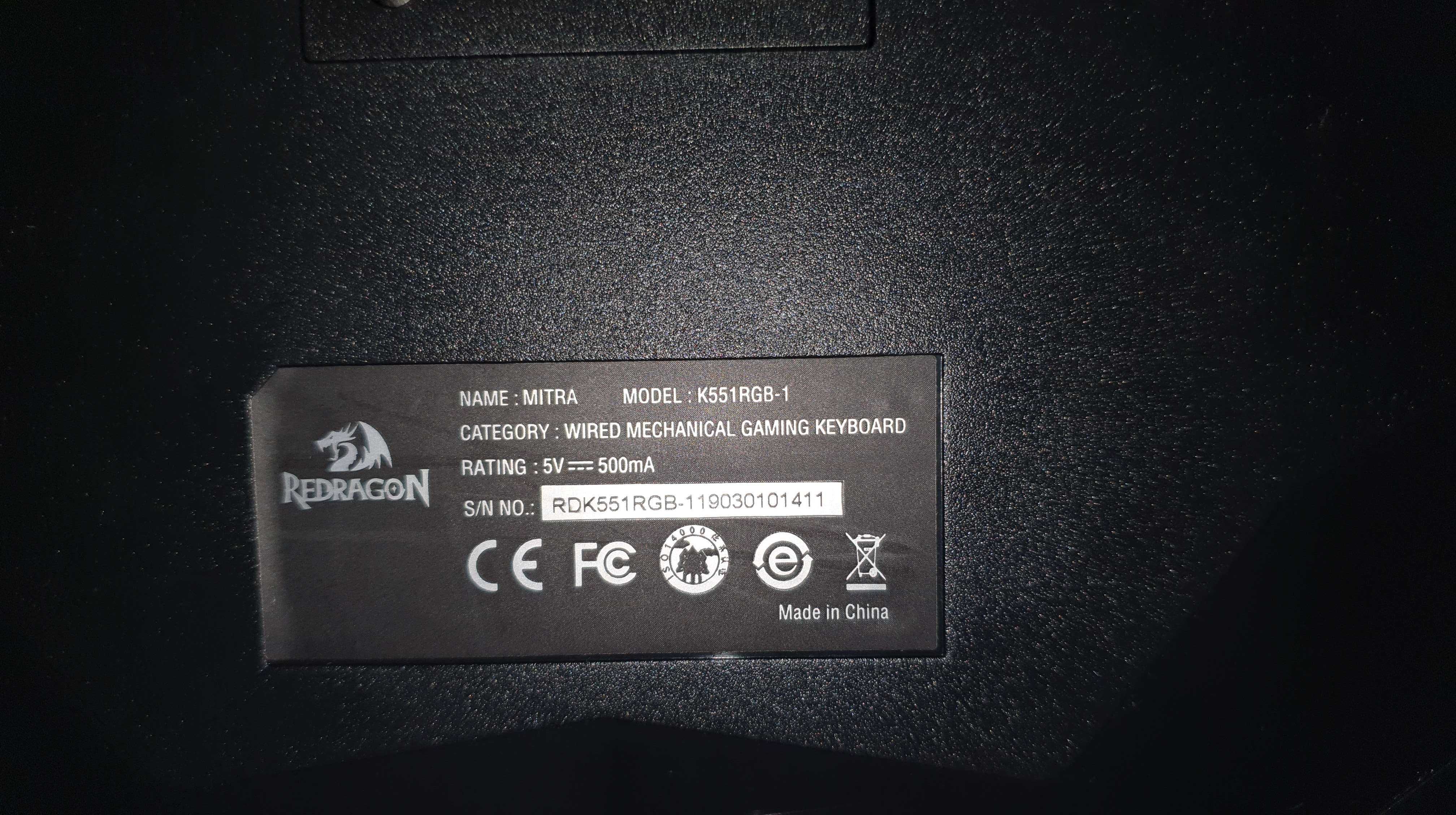 Tastatura Gaming Redragon Mitra RGB Black Mecanica - switch blue