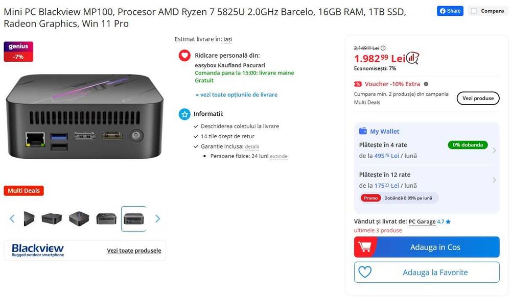 Mini PC Blackview MP100, Procesor AMD Ryzen 7 5825U