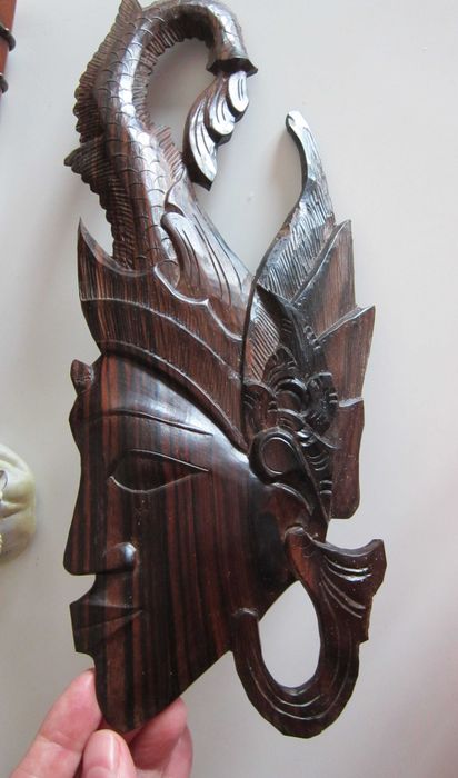 cadou rar Zeita Dewi Sri Bali 1960 decoratiune perete lemn abanos