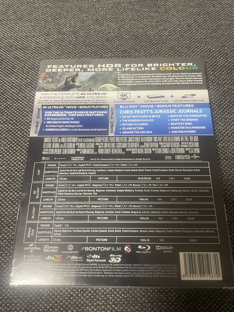 Vand blu ray Jurassic World 1-2 4K+3D+2D steelbook