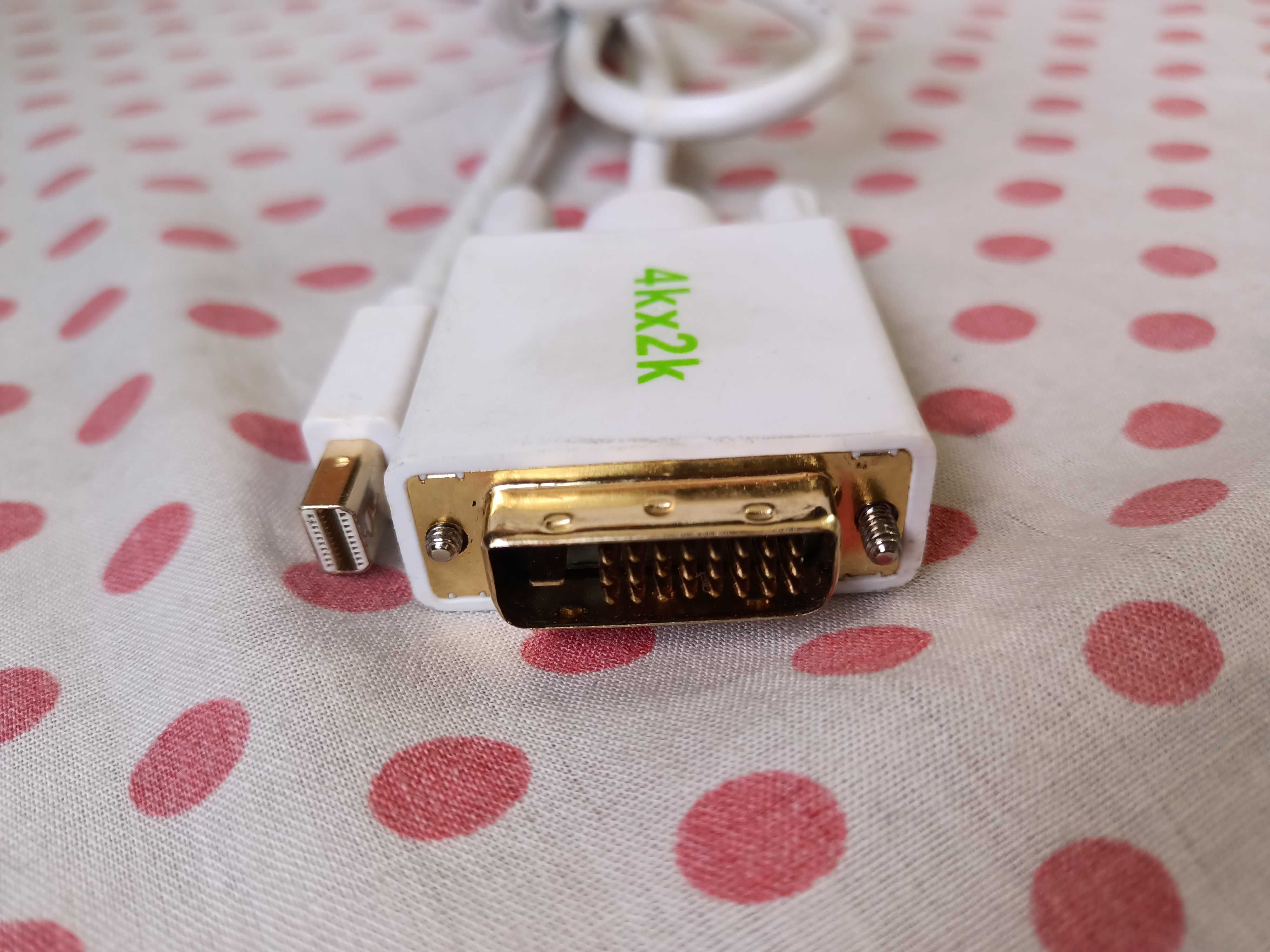 Cablu Mini DisplayPort to DVI, 2K 4K Alb