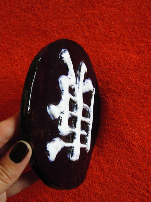 cadou rar placa ceramica portelanata handmade Kanji Japonia 1980