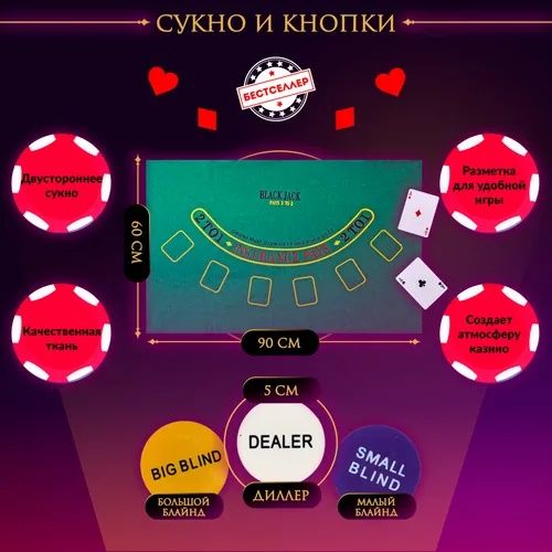 Покерный набор + сукно. Настольная игра Poker на 200 фишек + карты.Ази